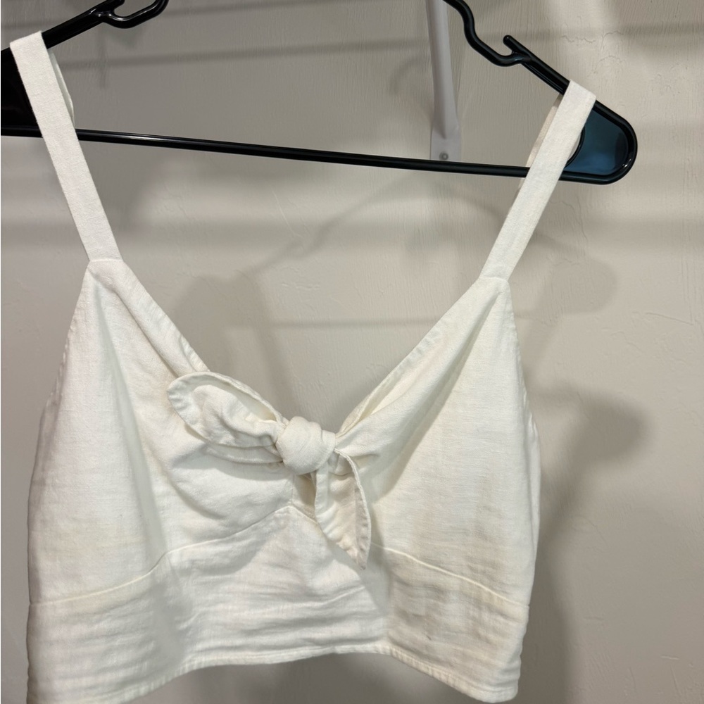 Universal Thread Cream Tie-Front Smocked Crop Top